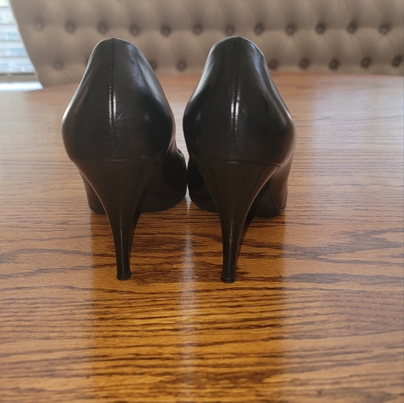 Louis Vuitton Black Genuine Leather Logo Peep Toe Sandal Shoes Pumps Heels - Picture 9 of 16